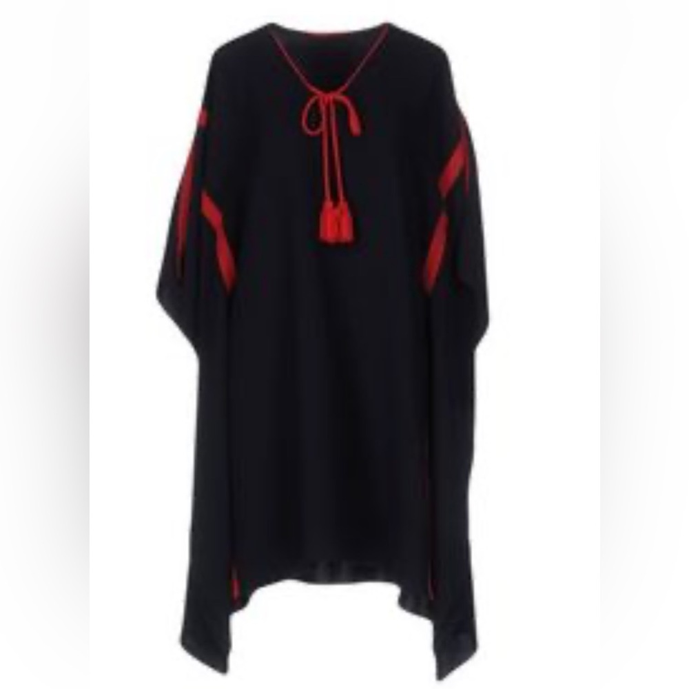 Carolina Herrera Black and Red Kaftan with Tassel Detail Dress